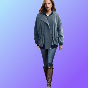 MORCEL MOSSIMO Oversized Stylish Dropped Shoulders Gray Jacket Size 2XL NEW